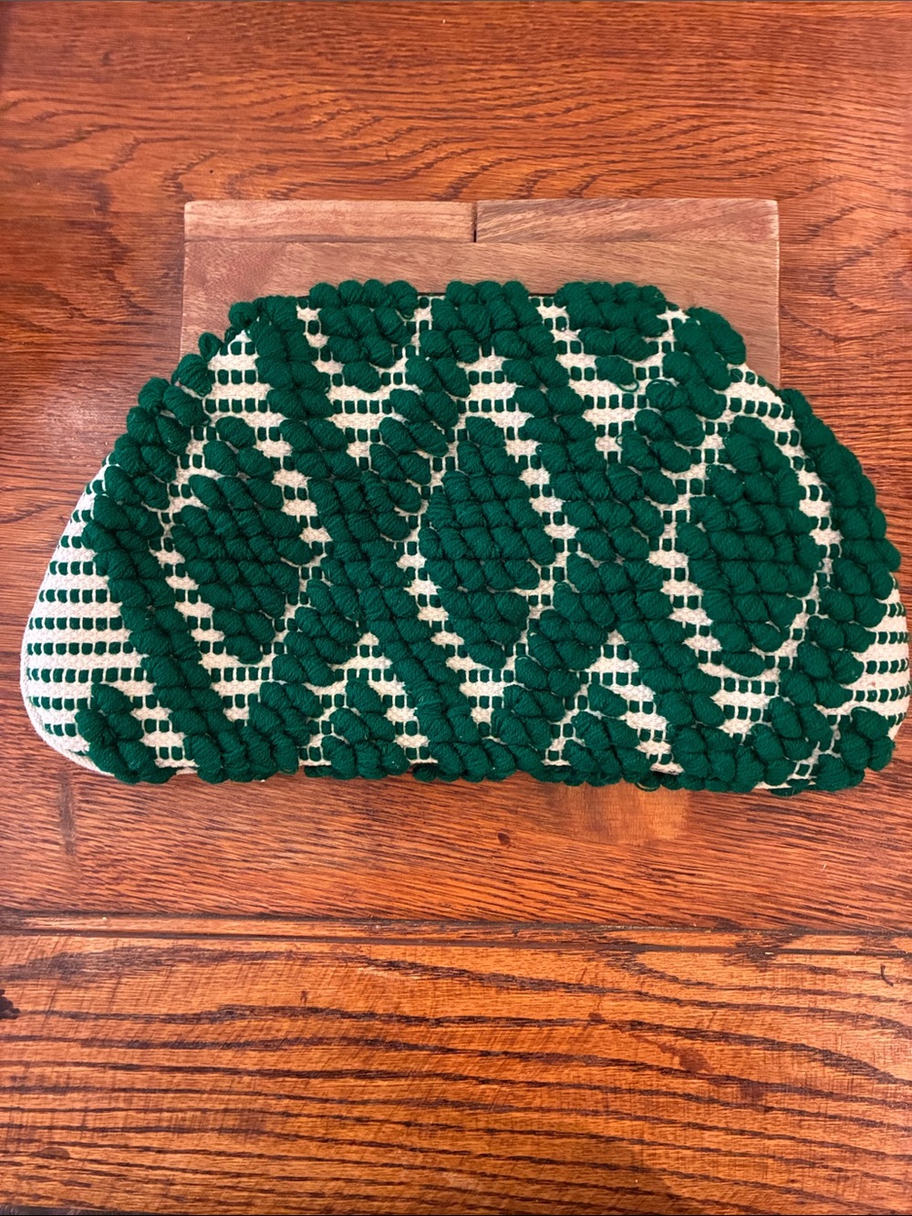 Handwoven Green and Cream Textured Clutch